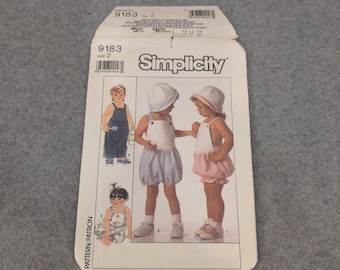 Simplicity 9183 Toddlers Overalls Rompers Hat Sewing Pattern Size 2 Vintage 1989