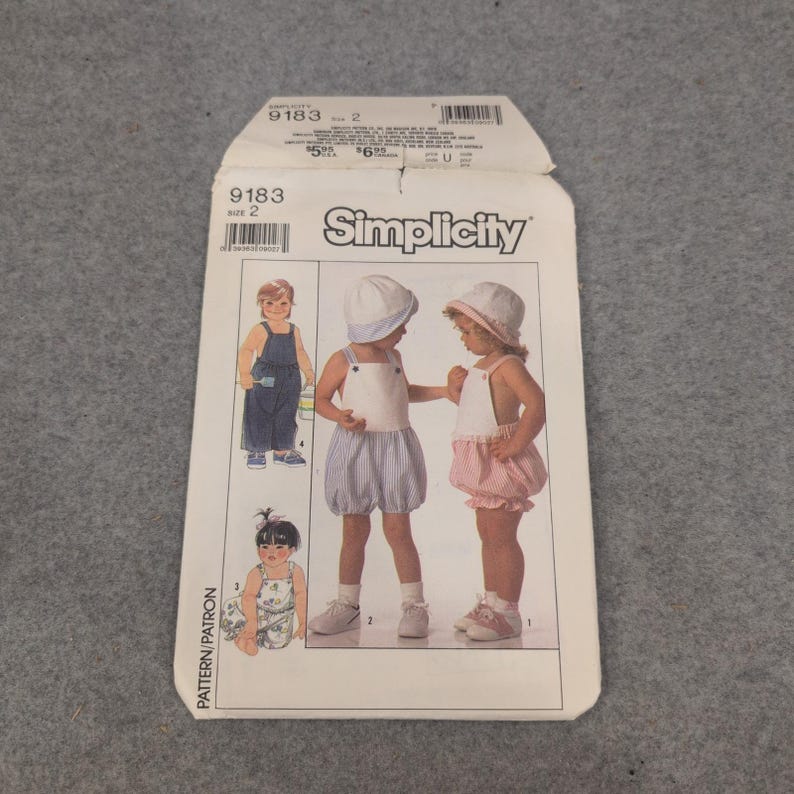 Simplicity 9183 peuter overall rompertje hoed naaipatroon maat 2 vintage 1989 afbeelding 1