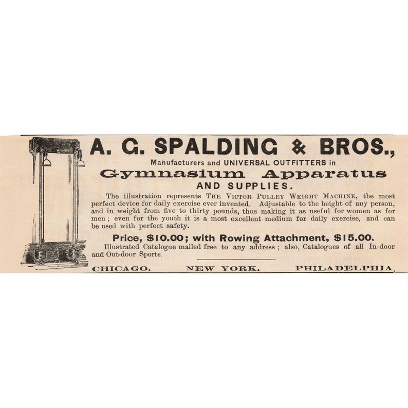 1891 A G Spalding Bros Victor Pulley Weight Machine Gymnasium Print Ad image 1