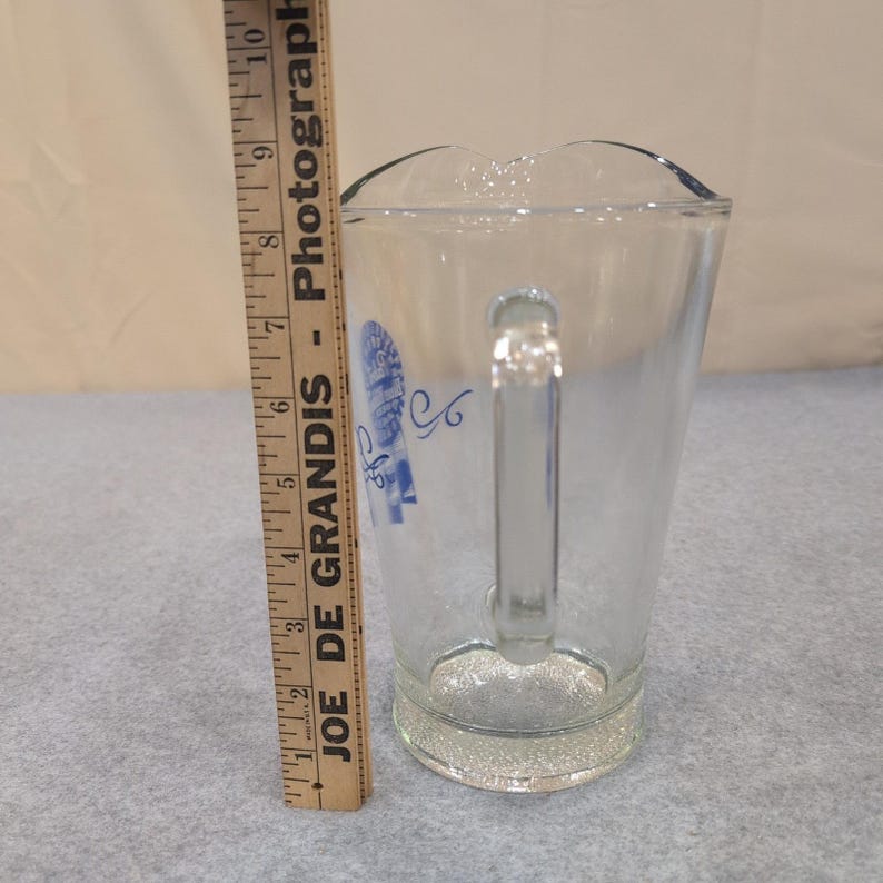 Vintage Pabst Blue Ribbon Beer Glass Pitcher Clear PBR Barware Logo Scroll image 4