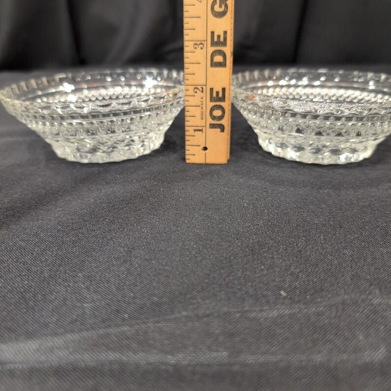 Vintage Clear Pressed Glass Bowls Diamond Point Sunburst Scalloped Rim Set of 2 image 4
