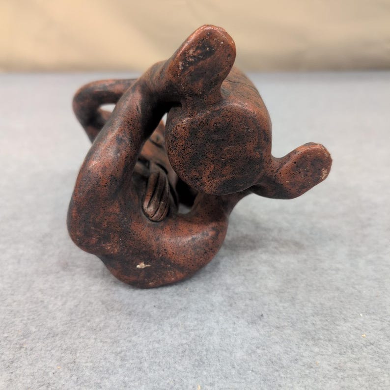 Vintage Terracotta Figurine Seated Person Holding Basket Tribal Art Decor image 5