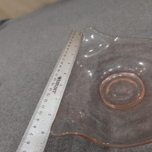 Vintage Pink Depression Glass Handkerchief Bowl Tri-Corner Crimped Dish Blush image 4