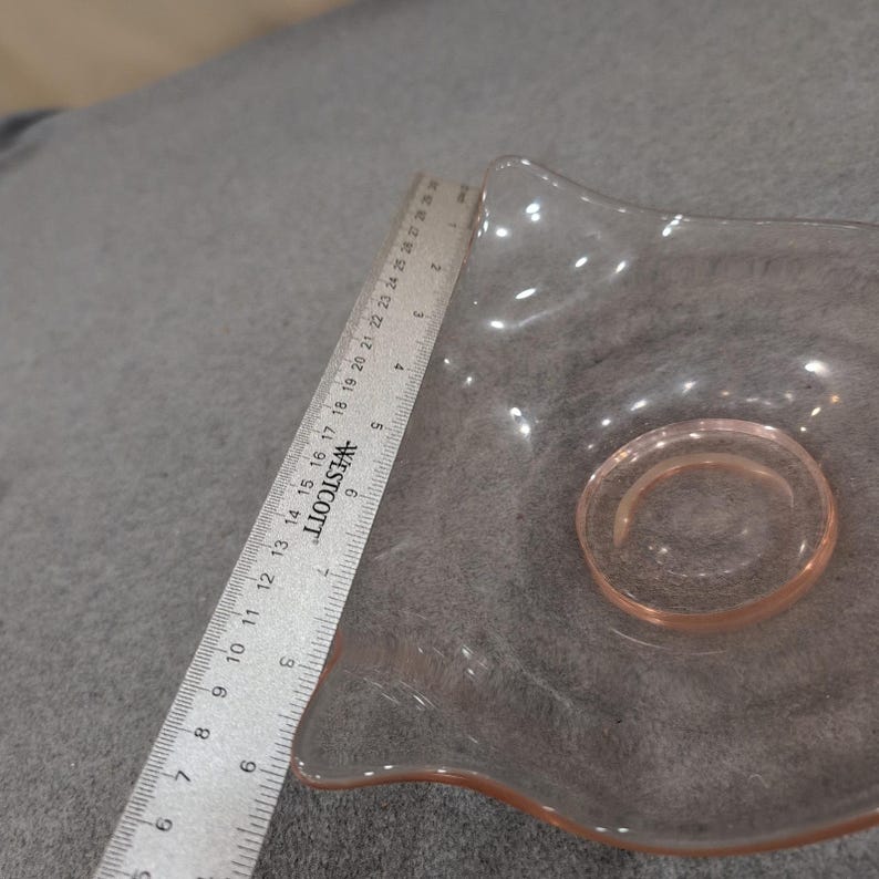 Vintage Pink Depression Glass Handkerchief Bowl Tri-Corner Crimped Dish Blush image 4