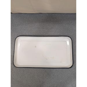 Vintage White Enameled Medical Sterilizing Tray Black Rim Industrial 21" × 11" image 1
