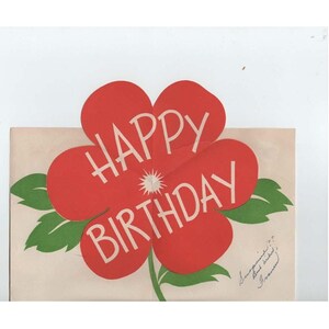 Vintage 1950s-60s Birthday Card Pop-Up Flower Man Magnifying Glass Dog Signed image 2
