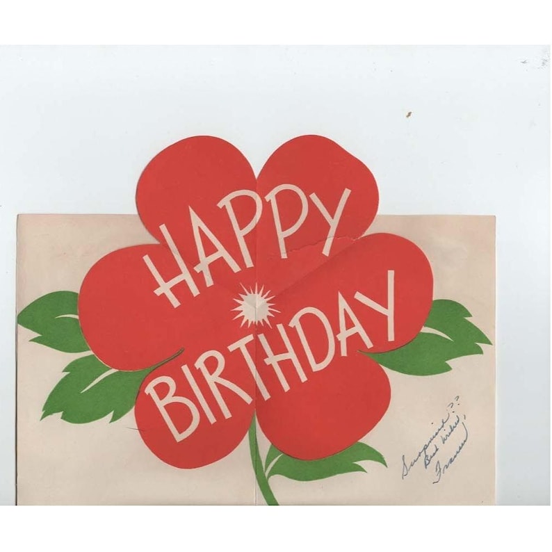Vintage 1950s-60s Birthday Card Pop-Up Flower Man Magnifying Glass Dog Signed image 2