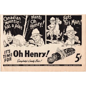 Vintage Oh Henry Candy Bar Magazine Ads Lot 6 Comic Style 5 Cent Confectionery image 5