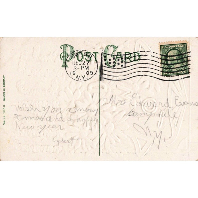 Antique 1909 To My Dear Uncle Embossed Floral Postcard New York Postmark Germany image 2