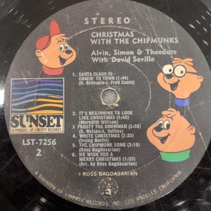 Christmas With The Chipmunks Vinyl LP Sunset LST-7256 Alvin Simon Theodore image 2