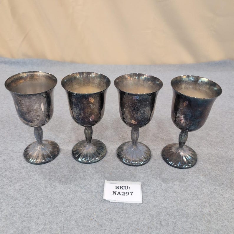 International Silver Co Silverplate Wine Goblets Set of 4 Fluted Base Patina image 6