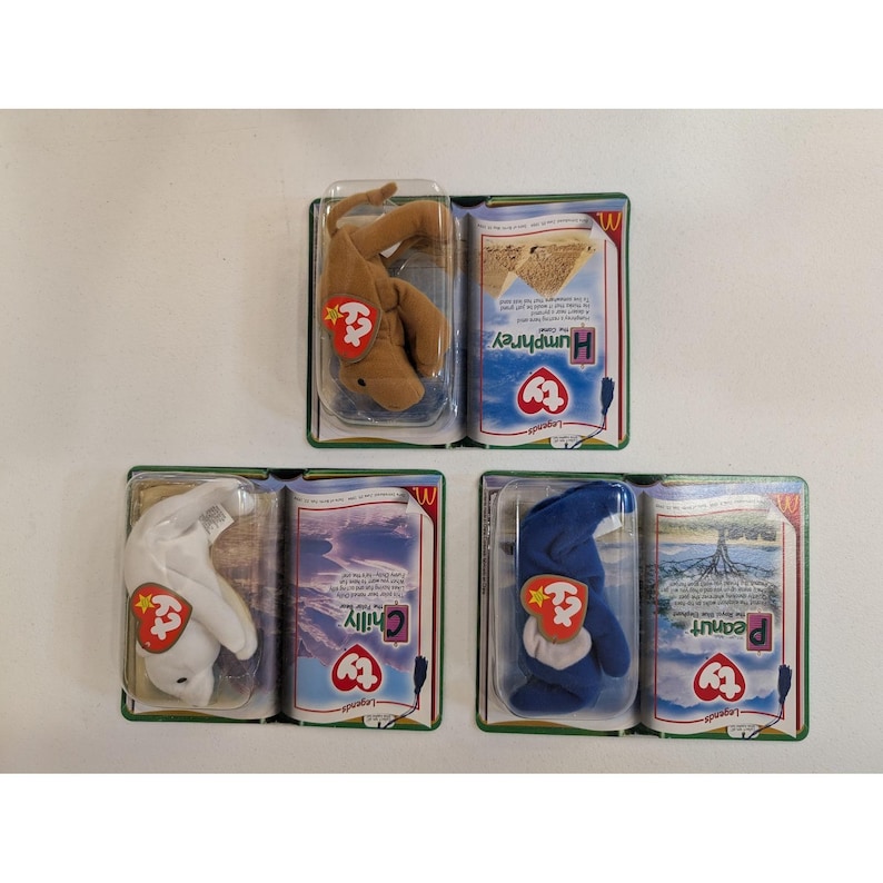 Colección completa de muñecos Beanie Babies Legends de McDonald's (año 2000): Peanut, Chilly y Humphrey imagen 1