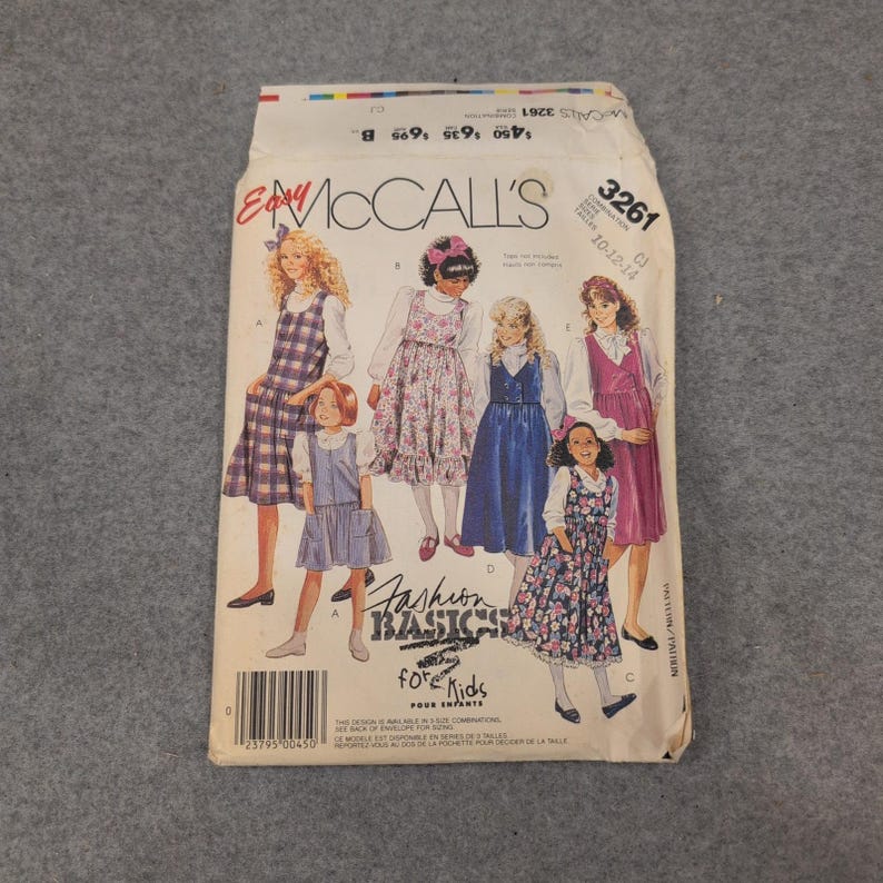 Vintage McCalls 3261 Girls Jumper Sewing Pattern Size 10-12-14 Easy Fashion 1987 image 1