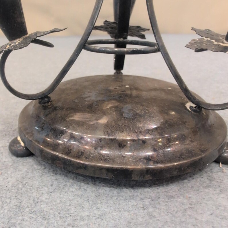 Vintage Metal 4 Light Candelabra Leaf Detail Gothic Tabletop Centerpiece image 2