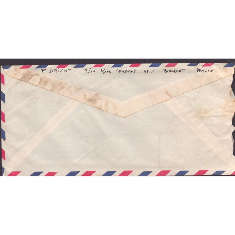 Sobre de correo aéreo de Francia a EE. UU. de 1972, sellos de la República Francesa Le Bouscat imagen 2