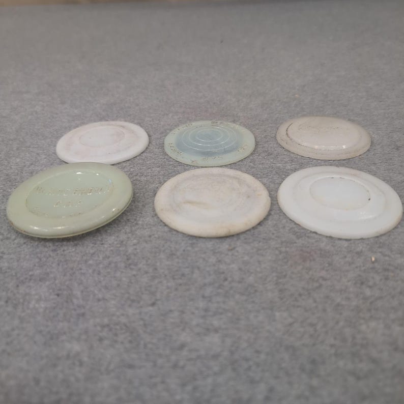6 Vintage White Crown & More Canning Milk Jar Lids image 2