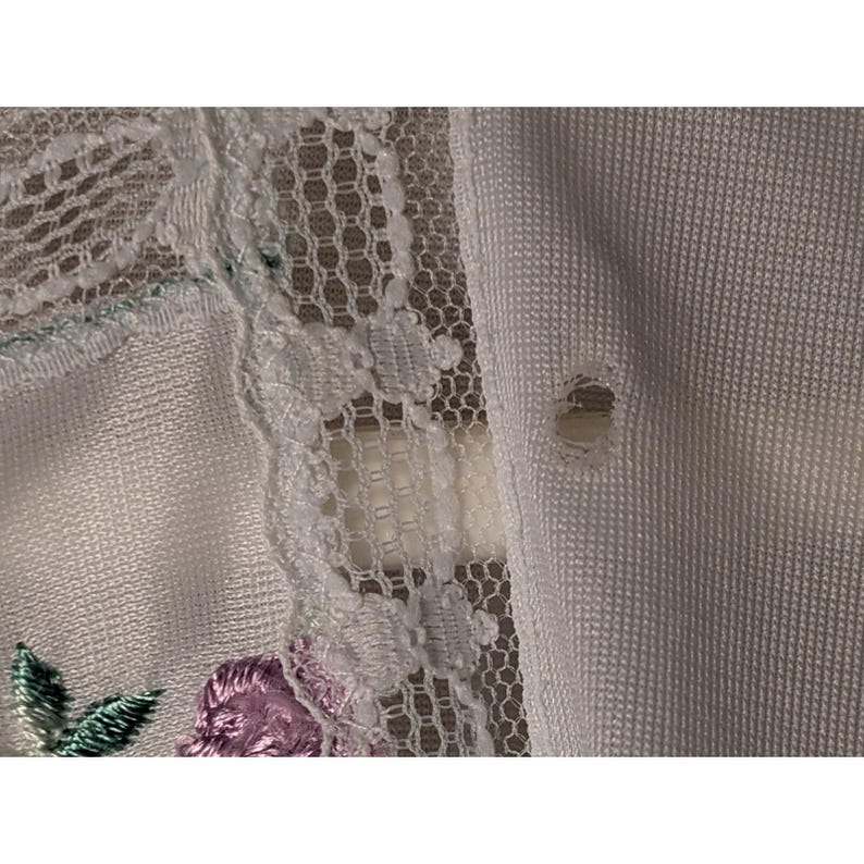 Vintage Light Blue Nightgown Long Sleeve Floral Embroidered Lace Trim Flaw image 3