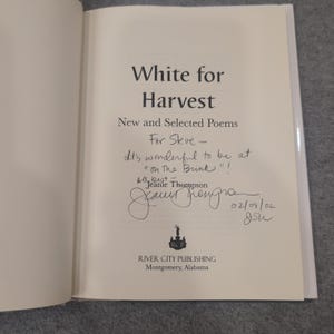 White for Harvest New and Selected Poems Jeanie Thompson Signed Hardcover 2001 image 2