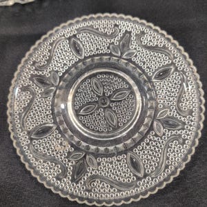 Vintage Clear Pressed Glass Plates Set of 3 Sunburst Diamond Point Floral image 6