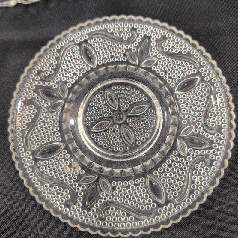 Vintage Clear Pressed Glass Plates Set of 3 Sunburst Diamond Point Floral image 6
