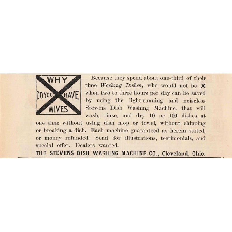 1892 Stevens Dish Washing Machine Co Print Advertisement Cleveland Ohio image 1