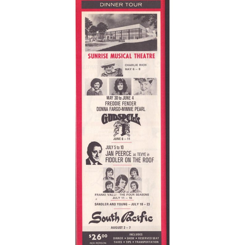 Vintage Leblang Nate Club-turer Sunrise Musicalteater South Florida Flyer VG+ bild 2