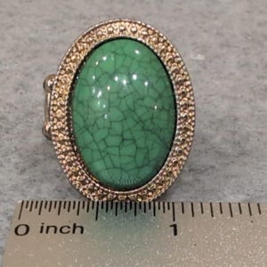 Vintage Oval Turquoise Style Gemstone Ring Gold Tone Adjustable Band Statement image 3