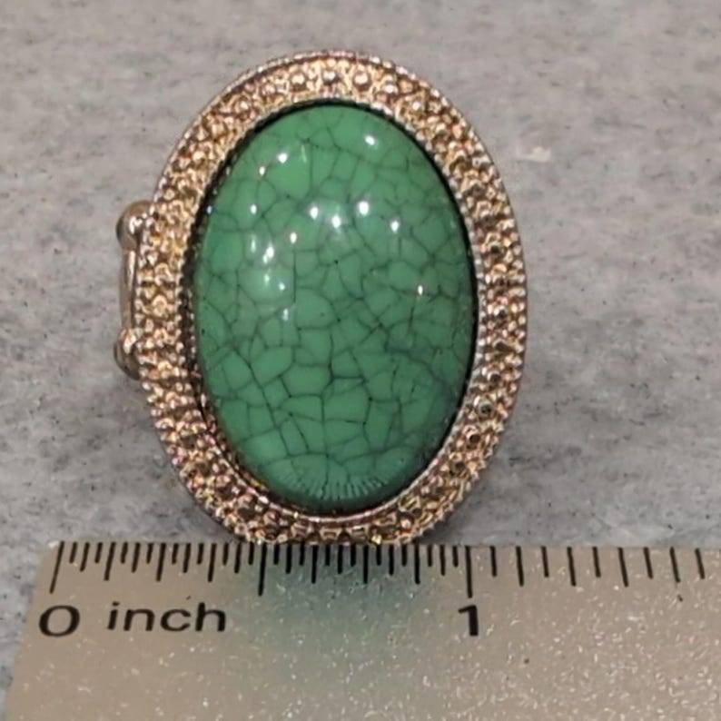 Vintage Oval Turquoise Style Gemstone Ring Gold Tone Adjustable Band Statement image 3