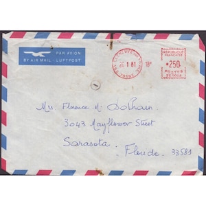 Vintage 1981 France Air Mail Envelope and Handwritten Letter Sarasota Florida image 1