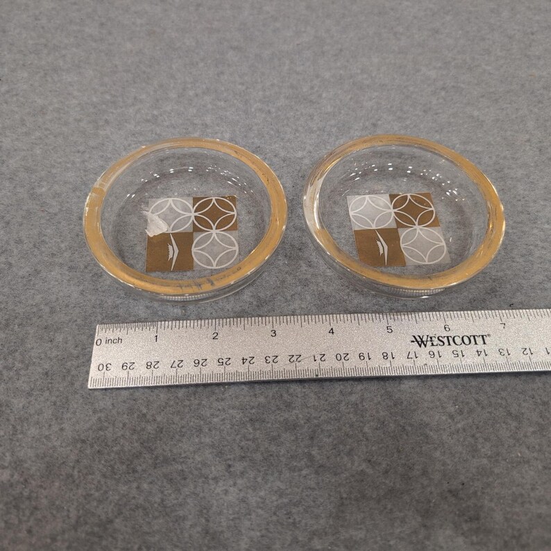 Set Of 2 Vintage MCM ashtrays Gold Rimmed Geometric Mountain Design image 3