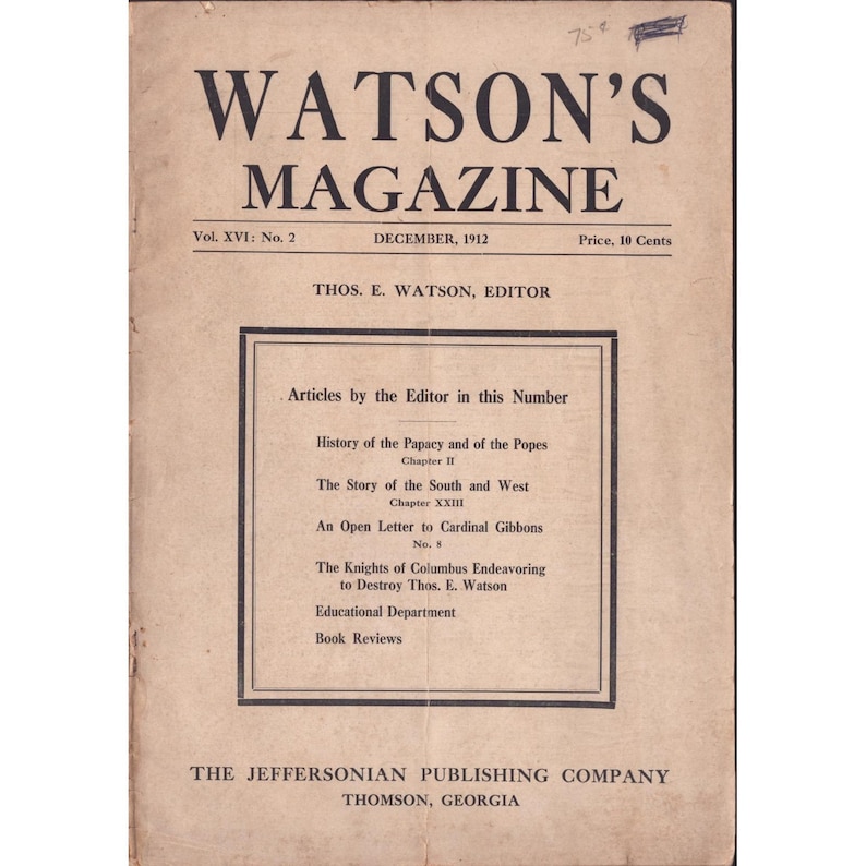 Watsons Magazine, Band XVI, Nr. 2, Dezember 1912, Thomas E. Watson, Jeffersonian, Georgia Bild 1