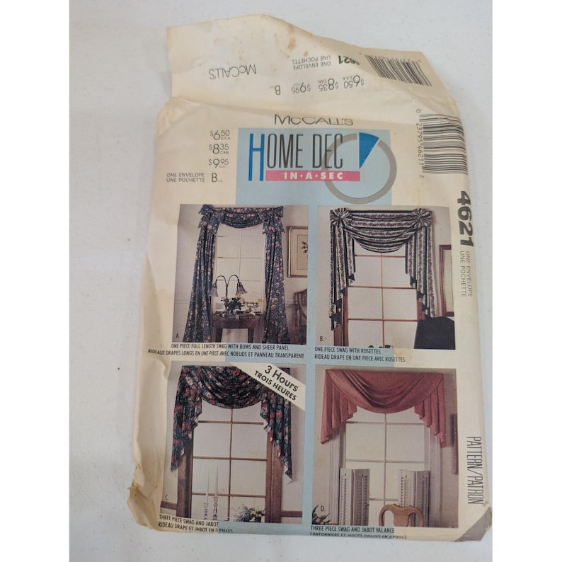McCall's Home Dec In-A-Sec Pattern 4621 Swag & Jabot Window Treatment image 1