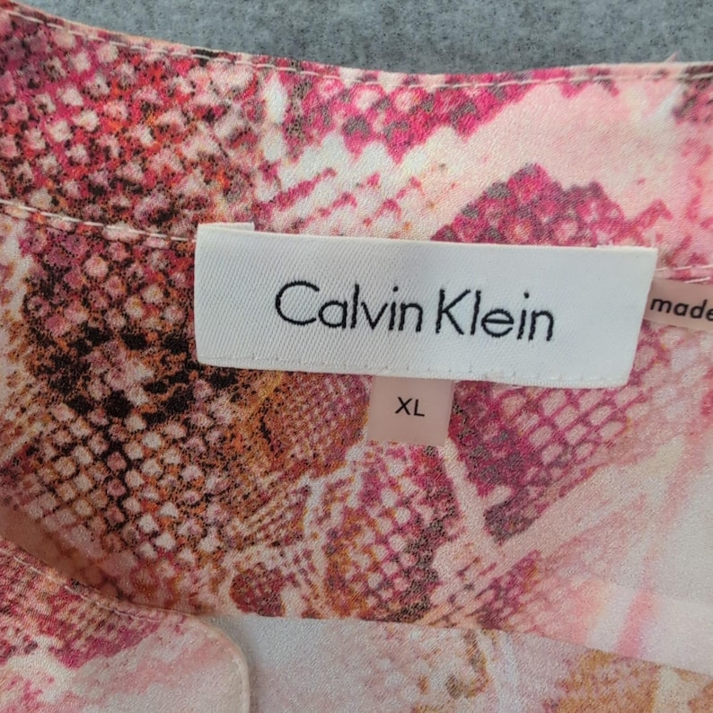 Calvin Klein Womens Snake Print Button Up Shirt Blouse Top XL Pink Orange image 3