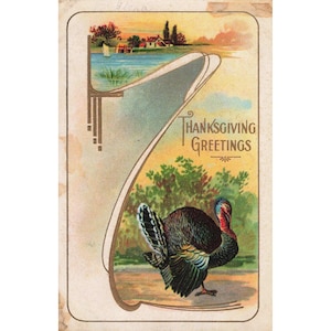 Antique Thanksgiving Greetings Postcard Turkey Embossed Art Nouveau P.C. 226 image 1