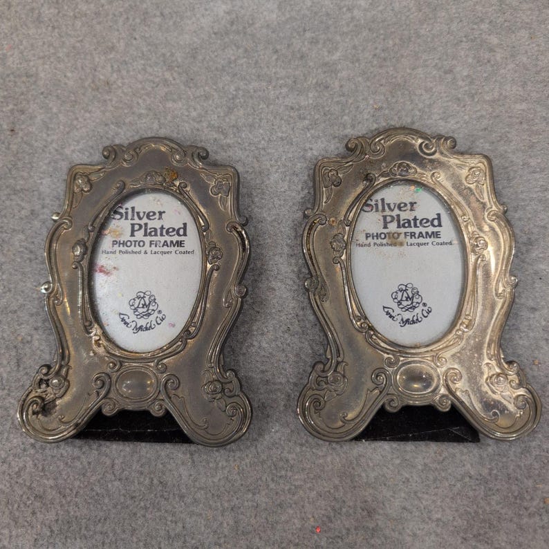 Loui Michel & Cie Silver Plated Art Nouveau Mini Photo Frames Set of 2 Floral image 1