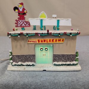 Barneys Bowlarama Lighted Christmas Village Building Retro Bowling Alley Decor image 6