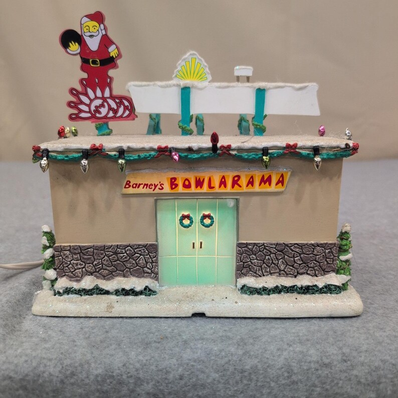 Barneys Bowlarama Lighted Christmas Village Building Retro Bowling Alley Decor image 6