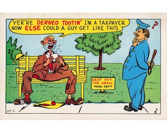 Vintage Baxter Lane Co Comic Postcard Taxpayer Park Bench Humorous 117-C