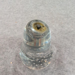 Vintage Clear Controlled Bubble Art Glass Pear Paperweight Metal Stem Figurine image 2