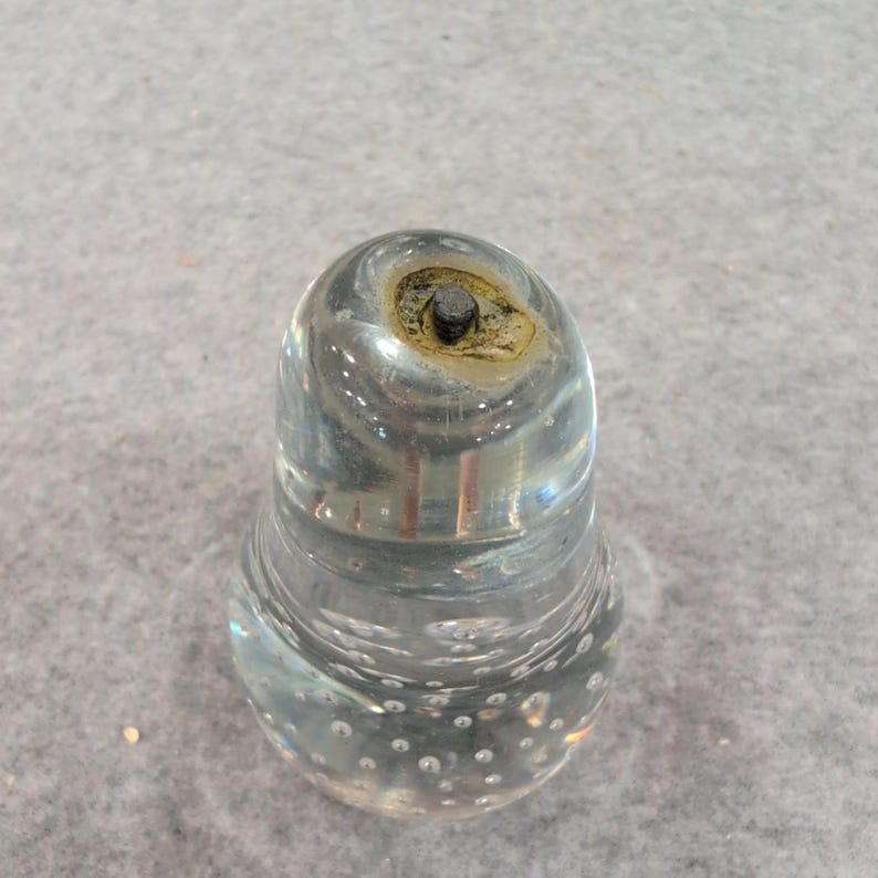 Vintage Clear Controlled Bubble Art Glass Pear Paperweight Metal Stem Figurine image 2