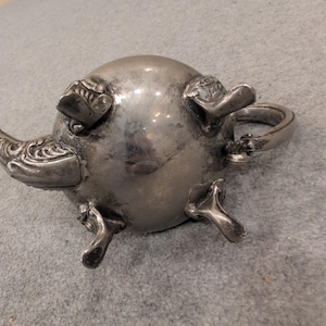 Vintage Miniature Silver Tone Footed Teapot Hinged Lid Ornate Collectible Decor image 8