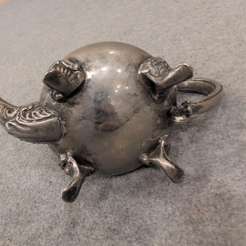 Vintage Miniature Silver Tone Footed Teapot Hinged Lid Ornate Collectible Decor image 8