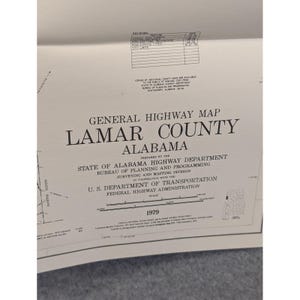 Vintage 1979 General Highway Map Lamar County Alabama Wall Art 21" x 18" image 2