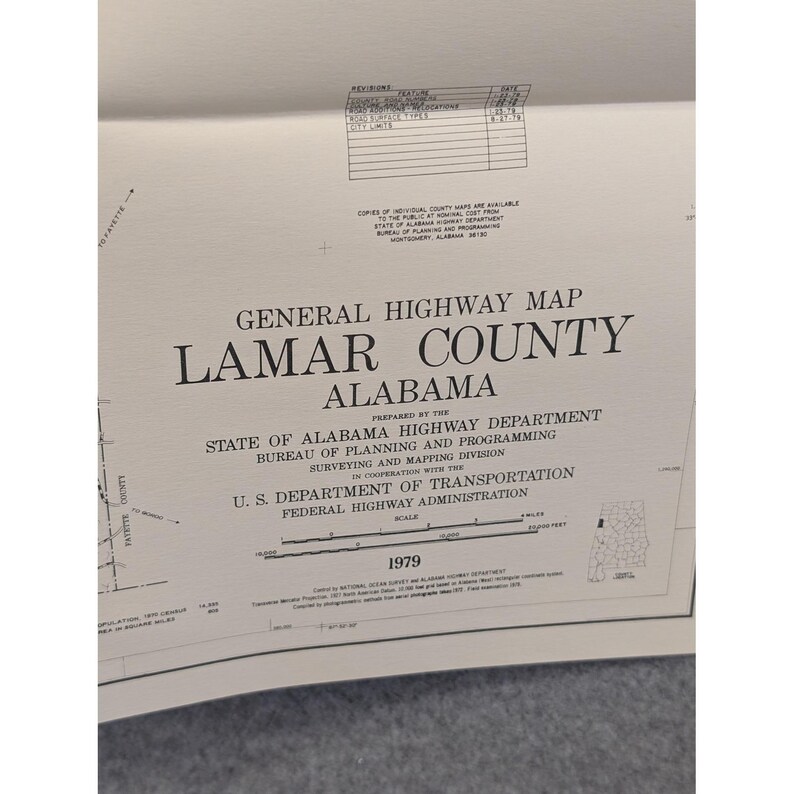 Vintage 1979 General Highway Map Lamar County Alabama Wall Art 21" x 18" image 2