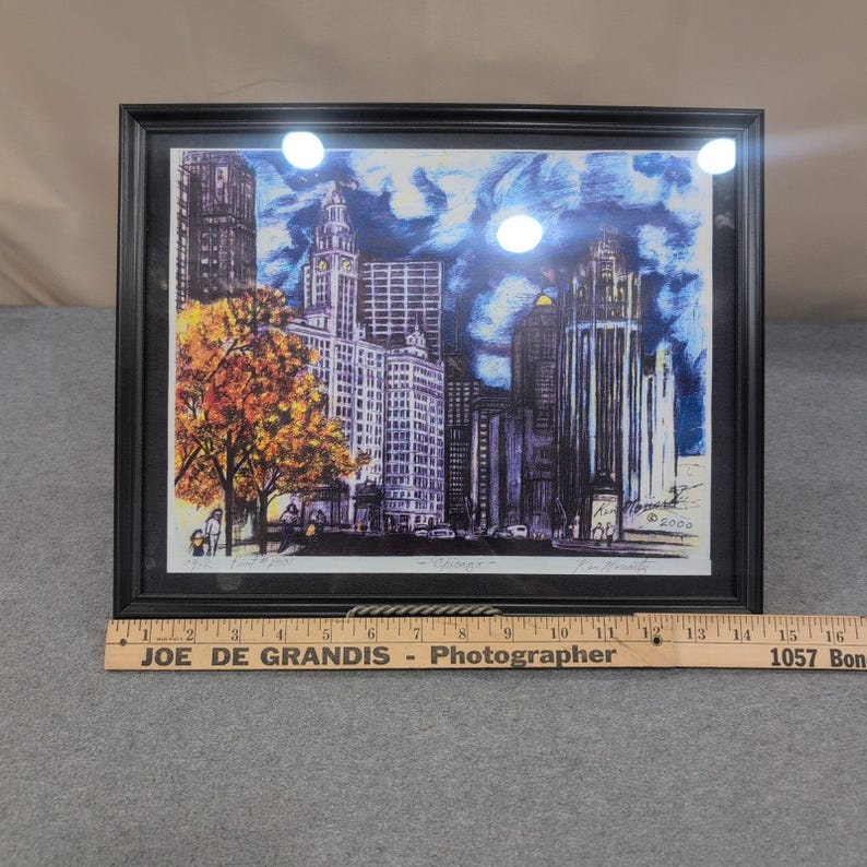 Ken Moriarty Signed Chicago Cityscape Limited Edition Print #2001 Framed Art image 6