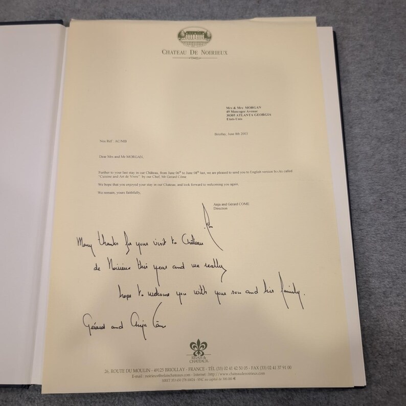 Chateau de Noirieux Cuisine and Art de Vivre Hardcover Cookbook Signed + Letter image 3