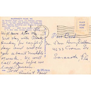 Vintage MacDonalds Villas Singer Island Riviera Beach Florida Postcard 1966 VG image 2