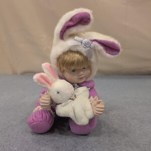 TL Toys 1992 Easter Bunny Doll Purple Outfit Plush Bunny Toy image 1