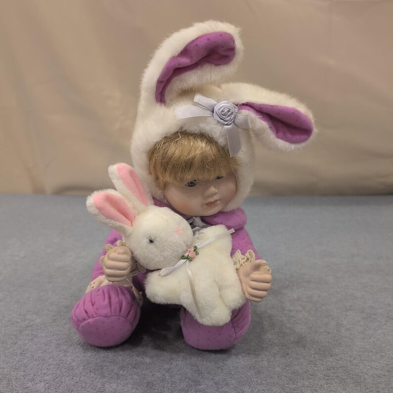TL Toys 1992 Easter Bunny Doll Purple Outfit Plush Bunny Toy image 1