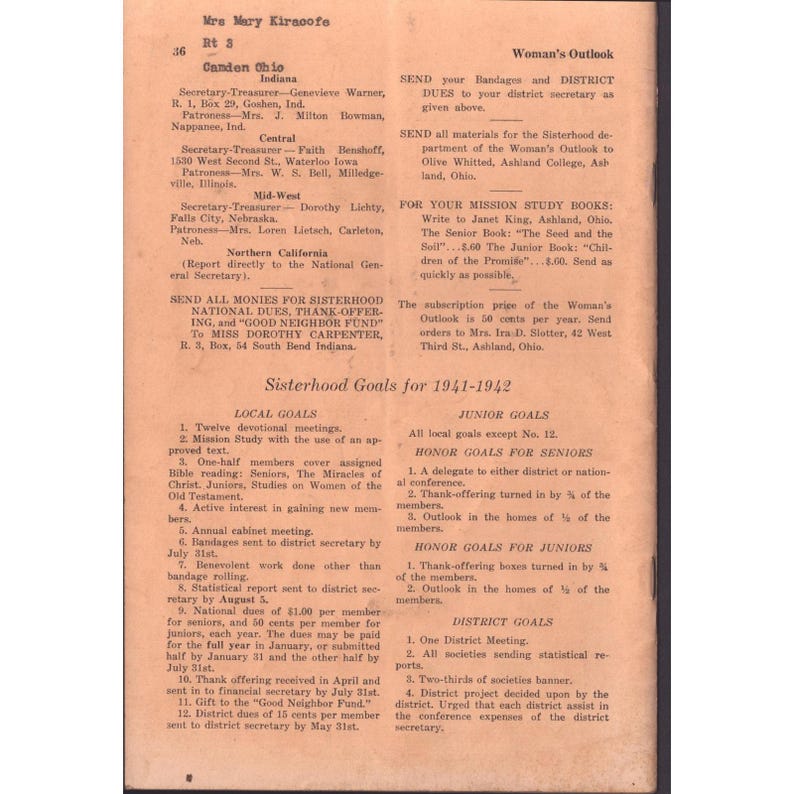 Vintage Woman's Outlook Feb 1942 George Washington Brethren Church Religious image 2